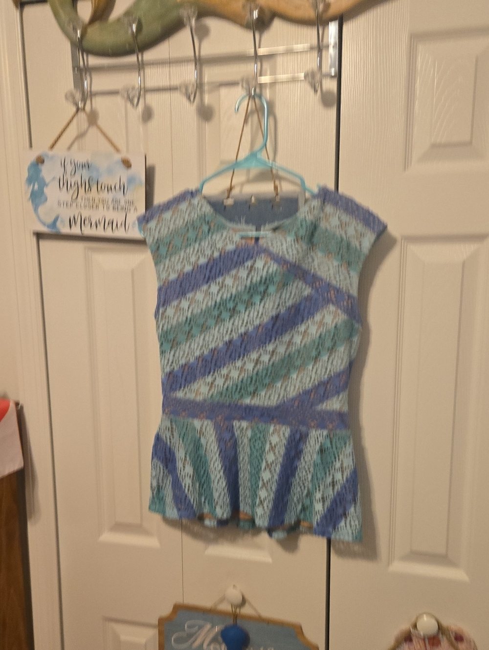 BCBGeneration Blue & Teal Striped Peplum Knit Top